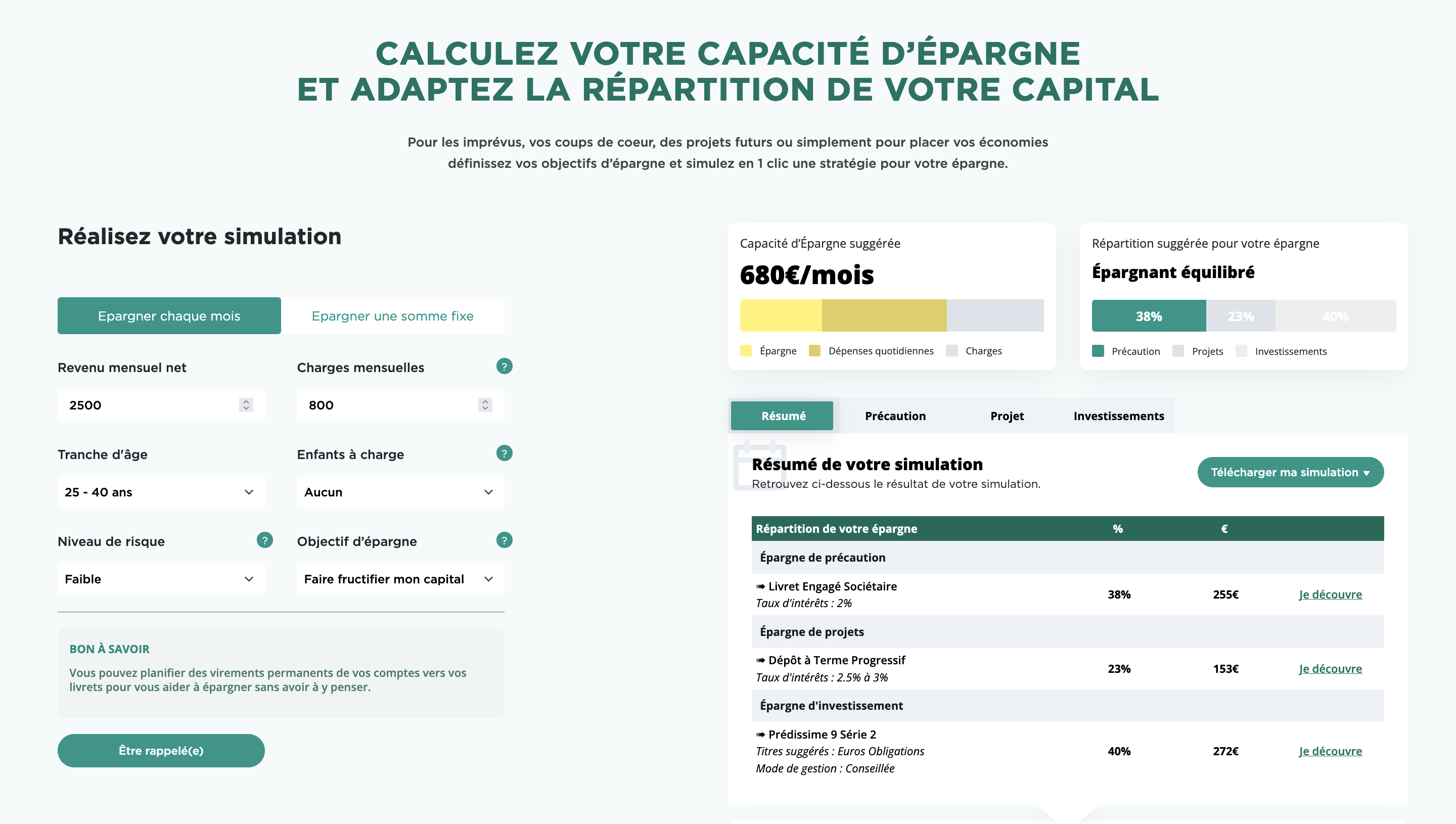 Simulateur capacité d'épargne, réalisation par Timothée CORRADO